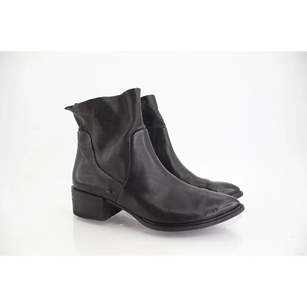 Paul Green Women Trey Boot Size 8 Block Heel Pointed Bootie Black Leather Zip Up
